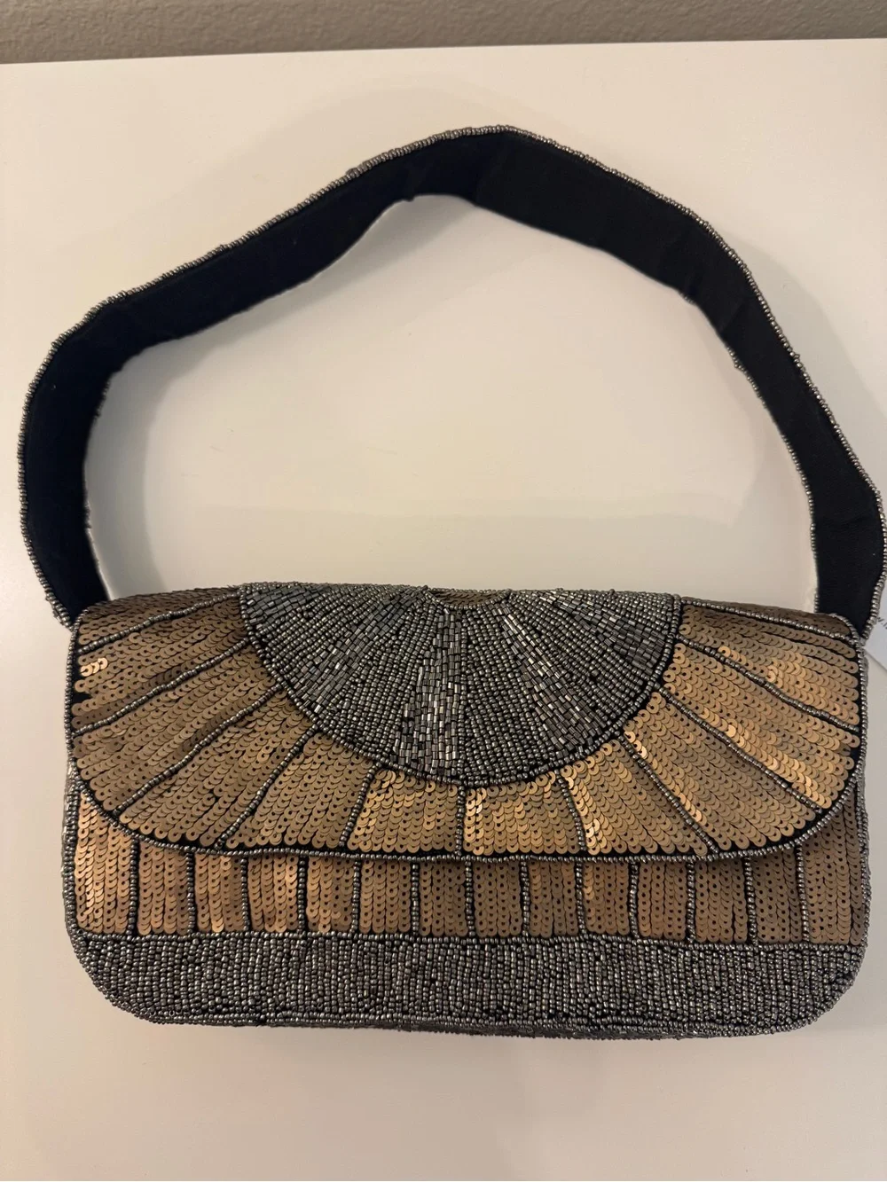 12th Tribe Black, Gold and Silver Beaded Shoulder Bag NWT